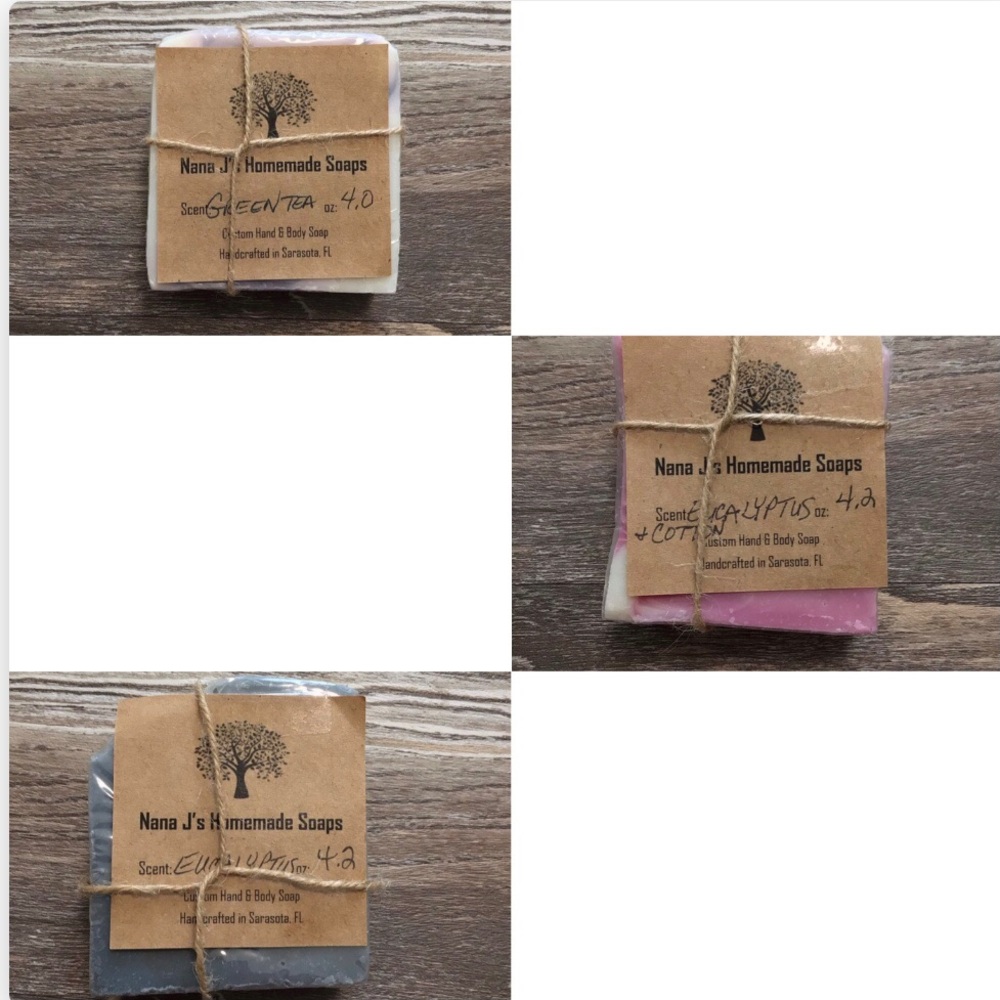 Homemade Eucalyptus & Cotton, Green Tea, Eucalyptus Bar Soap NEW